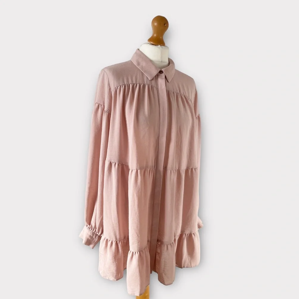 Evans Tiered Shirt Blouse Top Tunic Fit Plus Size 20 Pink Blush Long Sleeve - Picture 5 of 9